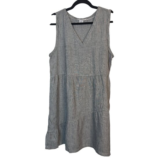 Lucky Brand Size Large Lightweight Striped 100% Linen Sleeveless V-Neck - Picture 1 of 12